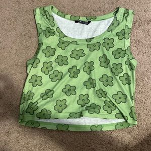 Green, flower patterned crop top